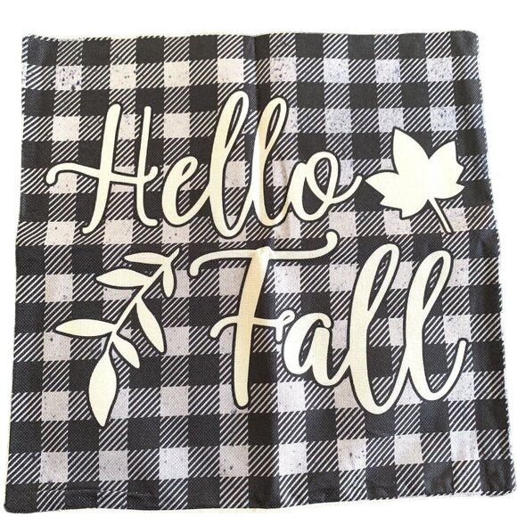 4 Hello Fall Black Buffalo Plaid Canvas Throw Pillow Covers Holiday Farmhouse - Picture 2 of 7